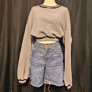 (XXL) RUSSELL ATHLETIC Crop Sweatshirt Dk Blue & White Jersey Weave